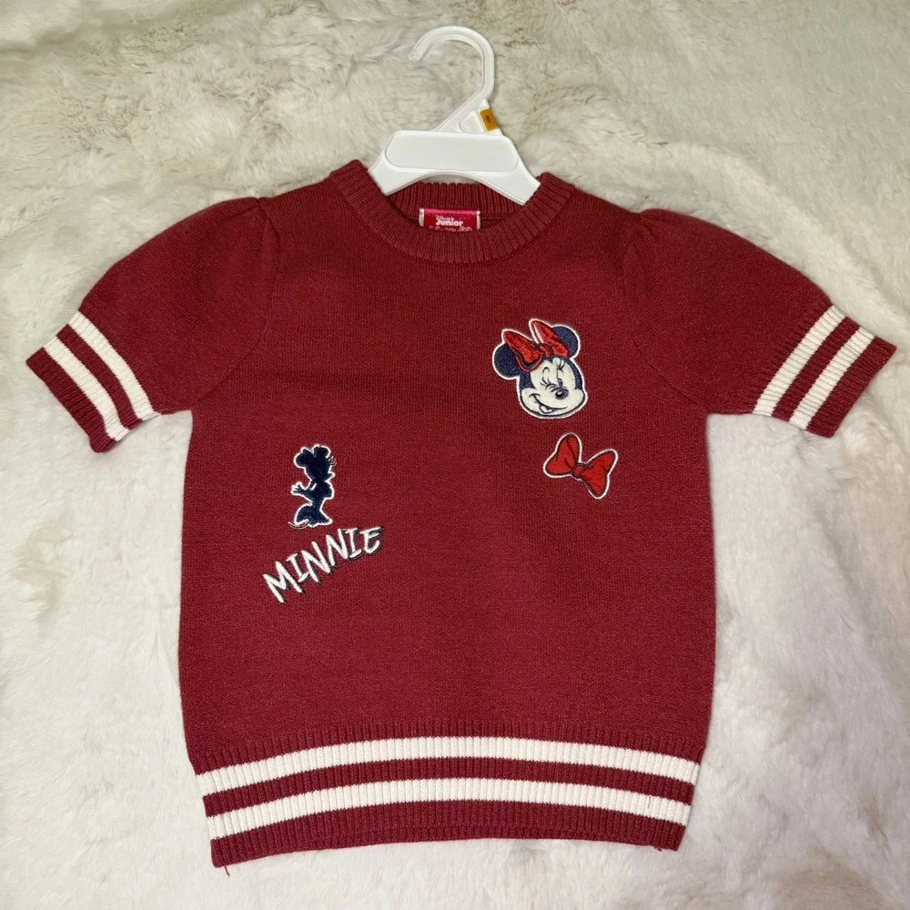 NEW Disney Minnie Mouse Short Sleeve Sweater & Varsity Skirt Set Burgundy 3T